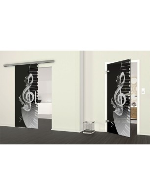 Glasschiebetür SLIM-LINE Piano Gelasert Auf Grauglas