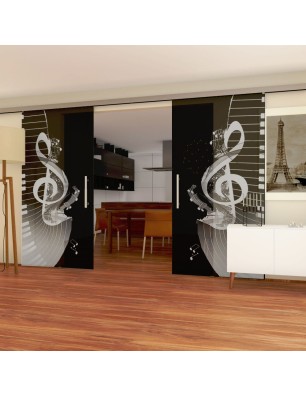Glasschiebetür SLIM-LINE Piano Gelasert Auf Grauglas