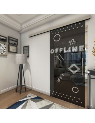 Glasschiebetür SLIM-LINE Gamer Gelasert Auf Grauglas