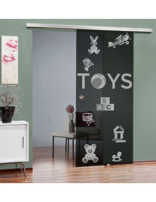 Glasschiebetür SLIM-LINE Toys Gelasert Auf Grauglas