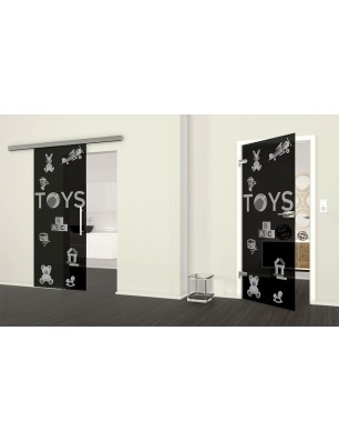 Glasschiebetür SLIM-LINE Toys Gelasert Auf Grauglas