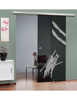 Glasschiebetür SLIM-LINE Spargel Gelasert Auf Grauglas