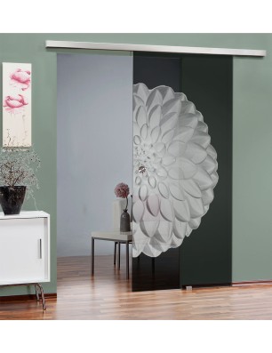 Glasschiebetür SLIM-LINE Blume 8 Gelasert Auf Grauglas