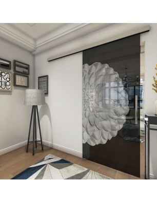 Glasschiebetür SLIM-LINE Blume 8 Gelasert Auf Grauglas