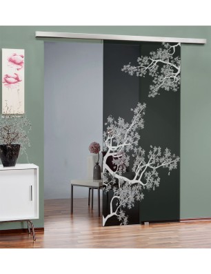 Glasschiebetür SLIM-LINE Japan Garden Gelasert Auf Grauglas