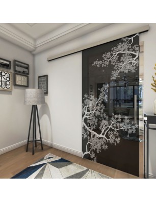 Glasschiebetür SLIM-LINE Japan Garden Gelasert Auf Grauglas