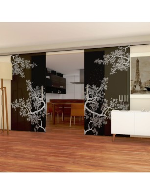 Glasschiebetür SLIM-LINE Japan Garden Gelasert Auf Grauglas