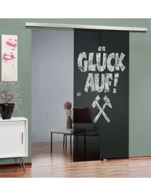 Glasschiebetür SLIM-LINE Glück Auf Gelasert Auf Grauglas