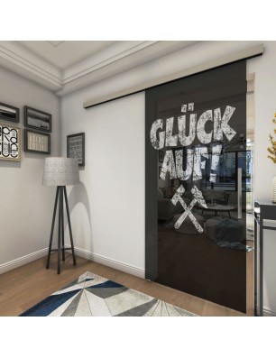Glasschiebetür SLIM-LINE Glück Auf Gelasert Auf Grauglas