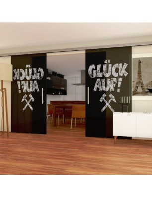 Glasschiebetür SLIM-LINE Glück Auf Gelasert Auf Grauglas