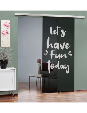 Glasschiebetür SLIM-LINE Lets have fun Gelasert Auf Grauglas