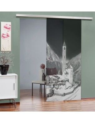 Glasschiebetür SLIM-LINE Alpen Gelasert Auf Grauglas