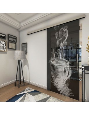 Glasschiebetür SLIM-LINE Kaffee Gelasert Auf Grauglas