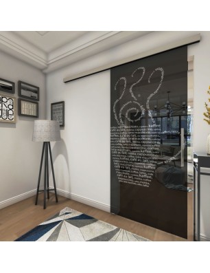 Glasschiebetür SLIM-LINE Kaffe Wordart Gelasert Auf Grauglas