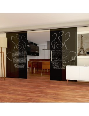 Glasschiebetür SLIM-LINE Kaffe Wordart Gelasert Auf Grauglas