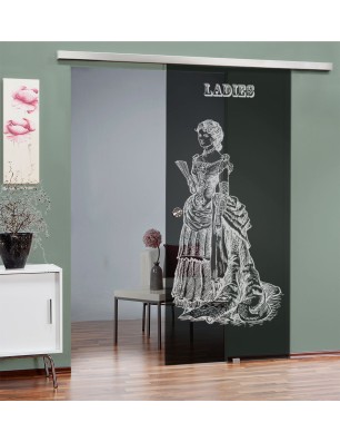 Glasschiebetür SLIM-LINE Ladies Gelasert Auf Grauglas