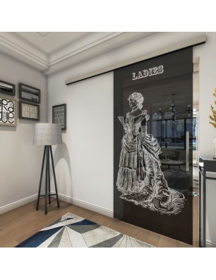 Glasschiebetür SLIM-LINE Ladies Gelasert Auf Grauglas