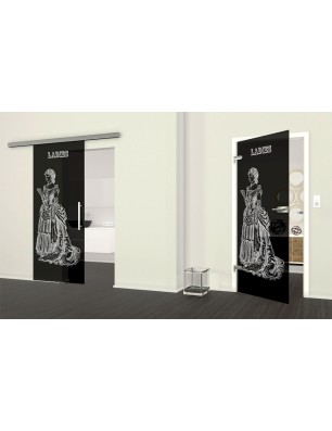 Glasschiebetür SLIM-LINE Ladies Gelasert Auf Grauglas