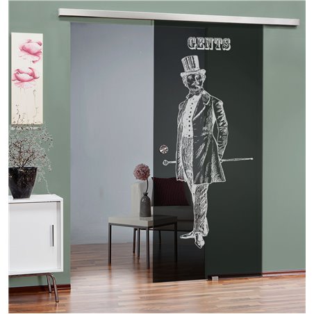 Glasschiebetür SLIM-LINE Gents Gelasert Auf Grauglas