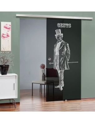 Glasschiebetür SLIM-LINE Gents Gelasert Auf Grauglas