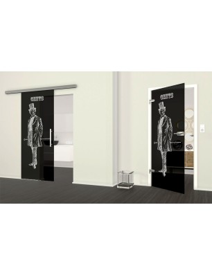 Glasschiebetür SLIM-LINE Gents Gelasert Auf Grauglas