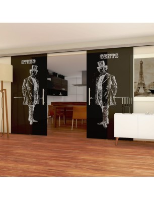 Glasschiebetür SLIM-LINE Gents Gelasert Auf Grauglas