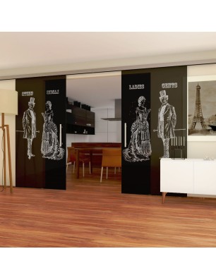 Glasschiebetür SLIM-LINE Ladies and Gents Gelasert Auf Grauglas