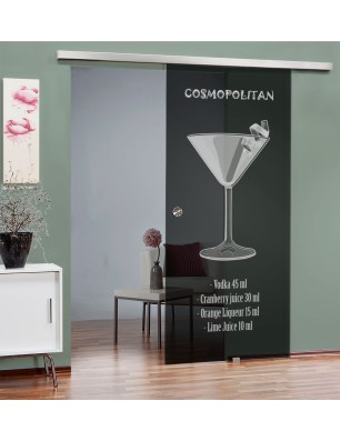 Glasschiebetür SLIM-LINE Cosmopolitan Gelasert Auf Grauglas