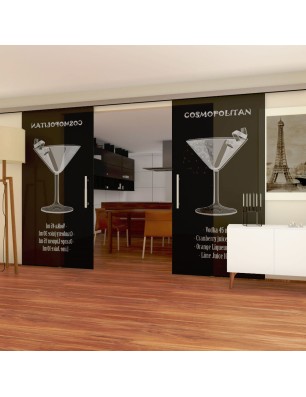 Glasschiebetür SLIM-LINE Cosmopolitan Gelasert Auf Grauglas