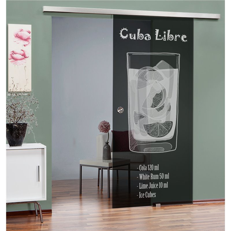 Glasschiebetür SLIM-LINE Cuba Libre Gelasert Auf Grauglas