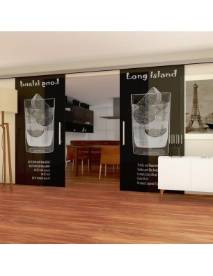 Glasschiebetür SLIM-LINE Long Island Gelasert Auf Grauglas