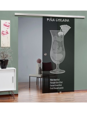 Glasschiebetür SLIM-LINE Pina Colada Gelasert Auf Grauglas