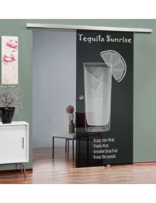 Glasschiebetür SLIM-LINE Tequila Sunrise Gelasert Auf Grauglas