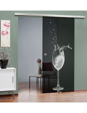 Glasschiebetür SLIM-LINE Wein Gelasert Auf Grauglas