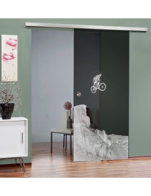 Glasschiebetür SLIM-LINE Biker 2 Gelasert Auf Grauglas