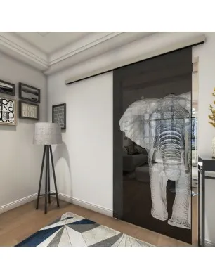 Glasschiebetür SLIM-LINE Elefant 2 Gelasert Auf Grauglas