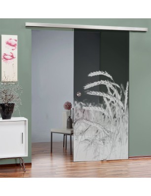 Glasschiebetür SLIM-LINE Ernte Gelasert Auf Grauglas