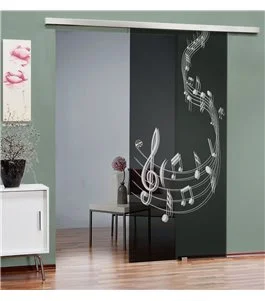 Glasschiebetür SLIM-LINE Musik Gelasert Auf Grauglas