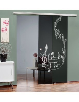 Glasschiebetür SLIM-LINE Musik Gelasert Auf Grauglas