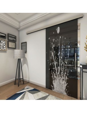 Glasschiebetür SLIM-LINE Splash Gelasert Auf Grauglas