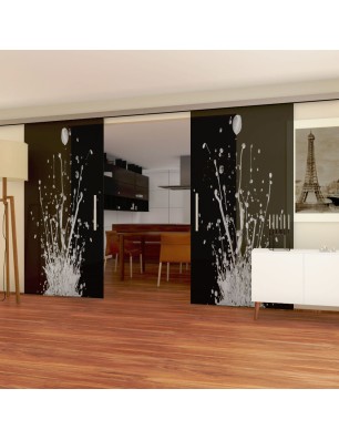 Glasschiebetür SLIM-LINE Splash Gelasert Auf Grauglas
