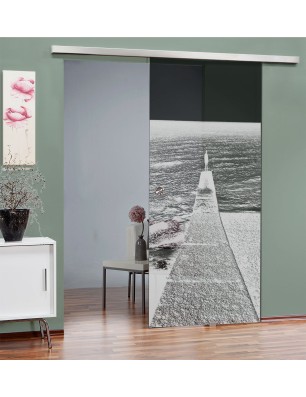 Glasschiebetür SLIM-LINE Steg Gelasert Auf Grauglas
