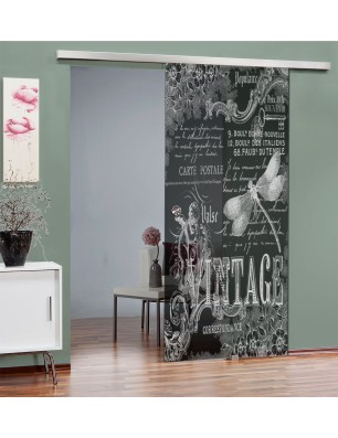 Glasschiebetür SLIM-LINE Vintage Gelasert Auf Grauglas