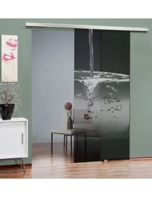 Glasschiebetür SLIM-LINE Wasser 2 Gelasert Auf Grauglas