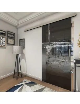 Glasschiebetür SLIM-LINE Wasser 2 Gelasert Auf Grauglas