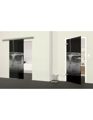 Glasschiebetür SLIM-LINE Wasser 2 Gelasert Auf Grauglas