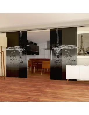 Glasschiebetür SLIM-LINE Wasser 2 Gelasert Auf Grauglas