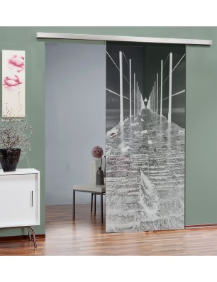 Glasschiebetür SLIM-LINE Weg Gelasert Auf Grauglas