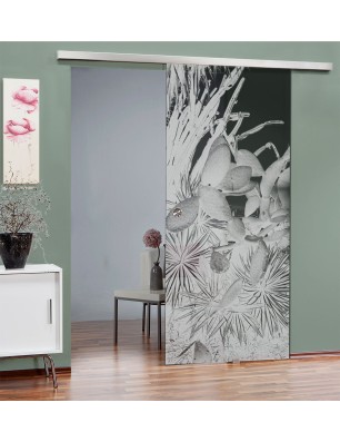 Glasschiebetür SLIM-LINE Kaktusblüten Gelasert Auf Grauglas
