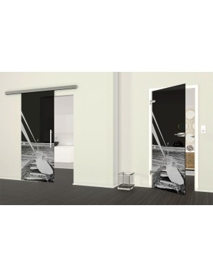 Glasschiebetür SLIM-LINE Boot 3 Gelasert Auf Grauglas